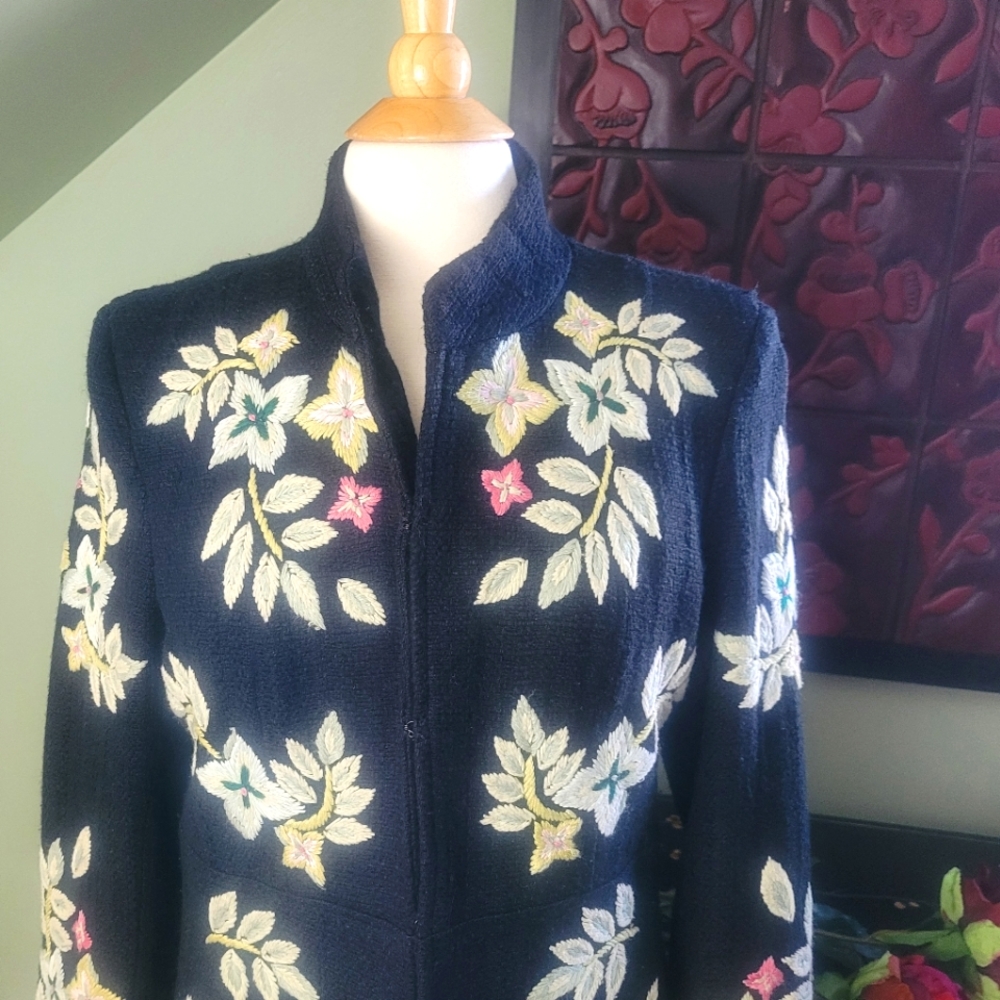 Allan Denis Embroidered Black Coat Size L